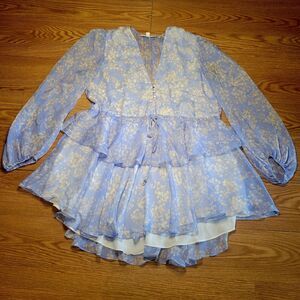 Shona Joy Emilia Long Sleeve Mini Dress Size U.S 6 AUS 10 Blue/White